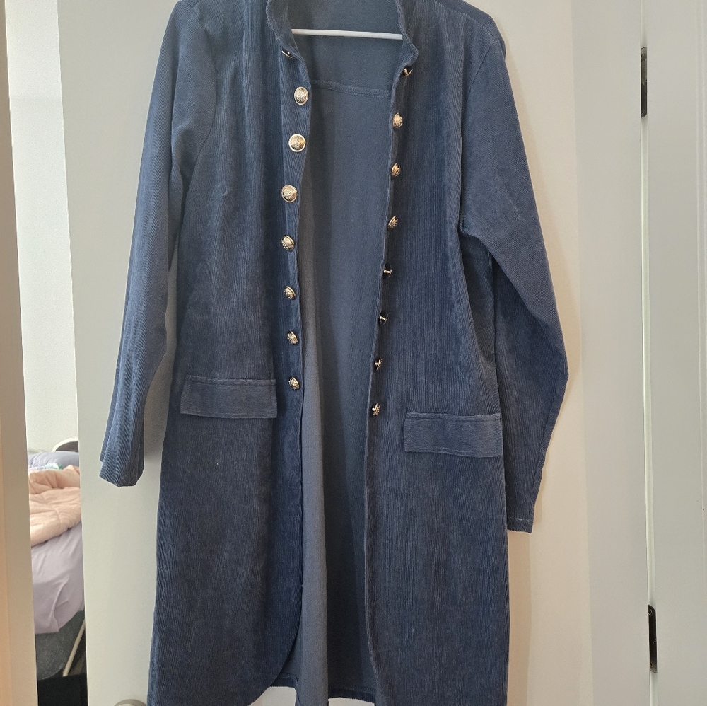 Women's Blue Button-Up Coat